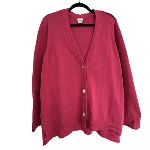 Chicos Linen Cotton Long Sleeve Pink Fuchsia Cardigan Sweater Size 3 / XL